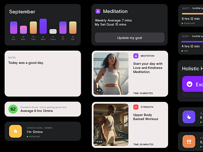 Inner Balance: Comprehensive Wellness Tracking creative dark dark mode dark tone dashboard dashboard design design habit tracker health modern tracker tracking app ui ui design ux design uxui well being widgets