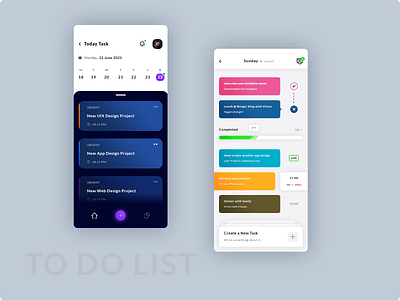 To do list App app applmication brand branding completed dark light date calendar graphic design icon set icons designer illustrator ai june 2025 mobile phone new tasks photoshop psd print designer senior designer timeline to do list typo typography ui ux ui ux designer
