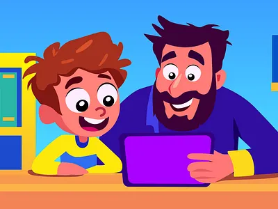 Parenting with Digital Products art care child child care children book illustration day digital product father flat illustration fun illustration kids parenting tablet vector