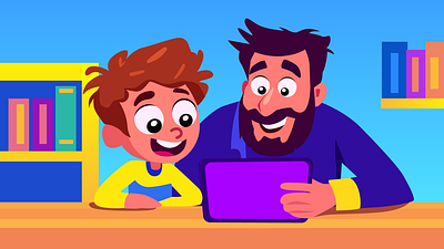 Parenting with Digital Products art care child child care children book illustration day digital product father flat illustration fun illustration kids parenting tablet vector