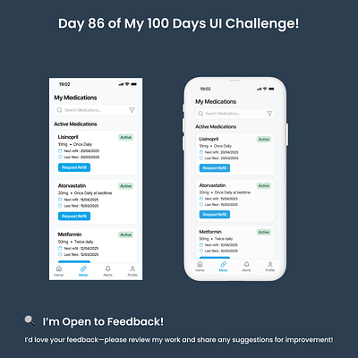 Day 86/100 - Medicines App Screen 100 days ui `