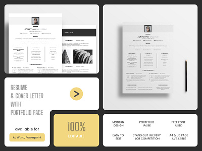 Minimal Black and white resume cover letter and portfolio design design graphic design