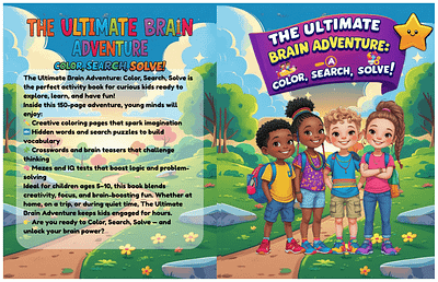 The Ultimate Brain Adventure: COLOR, SEARCH, SOLVE book cover children book coloring book funbook kids book mazes word search book