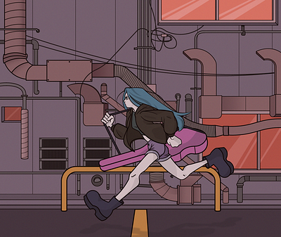 You're late, girl! adobe alt animation anime character design comic flat design girl graphic design illusstration industrial manga pipes street vector