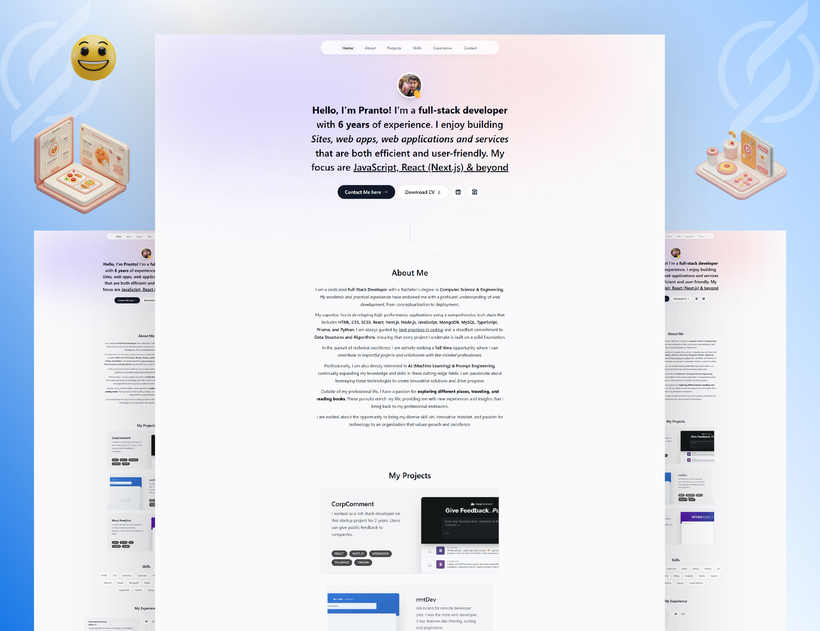🚀 Just Launched: Developer Portfolio Website! 🎉 animation branding css dark ui devportfolio figma frontenddeveloper hireme homepage html nextjs opentowork react tailwindcss techshowcase ui webdev webportfolio