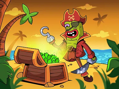 Cuke: 2D Character design art cartoon character design crypto cucumber illustration meme pirate treasure island treasures