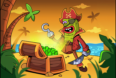 Cuke: 2D Character design art cartoon character design crypto cucumber illustration meme pirate treasure island treasures