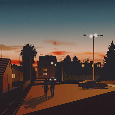 Vector Minimalism Art | Evening walk adobe illustrator background city flat graphic design illustration light minimal nature noise sky vector