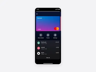 Freeze card animation app design card details cards clean design freeze freeze card minimal mobile principle product design revolut ui ux