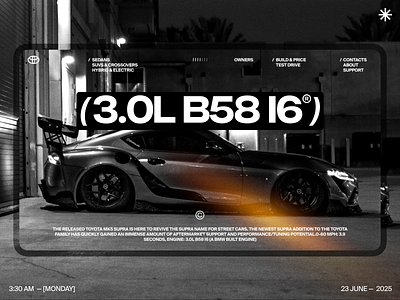 Toyota Supra | website page car engine gradient interface light main monochrome nuar race site sport toyota typography ui web