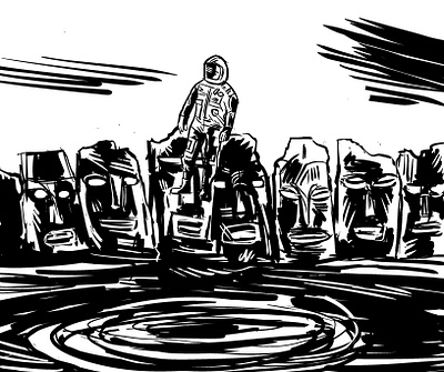 Unknown Mystery astronaut black and white drawing float sketch space tiki