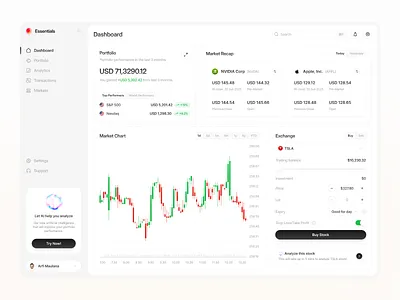 Essentials — AI Stock Dashboard ai app artificial intelligence dashboard design exchange exchange app finance finance app finance dashboard fintech fintech app minimal stock stock dashboard ui ux web