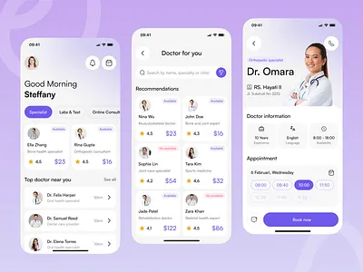 Doctor Healthcare App app assessment calendar cleanui doctor doctorbooking figma healthcare healthtech homepage listcard medical medicine medtech mobile search time ui ux uxdesign
