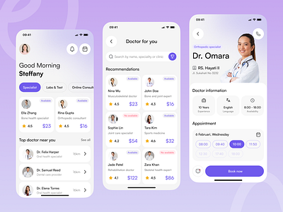 Doctor Healthcare App app assessment calendar cleanui doctor doctorbooking figma healthcare healthtech homepage listcard medical medicine medtech mobile search time ui ux uxdesign