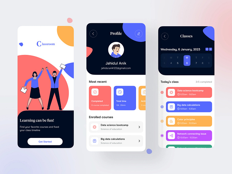 Task and class management app UI by Kevin Jaeger on Dribbble
