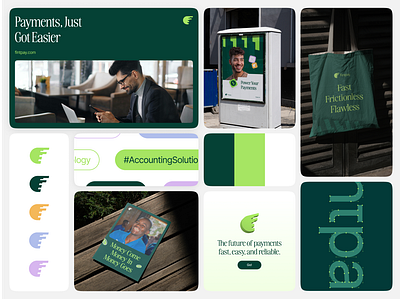 Fintpay - Branding and UI UX Solution for Finance industry bento bento grid brand brand identity branding design finance fintech green branding landing page logo minimal printing material ui ui design ux visual identity