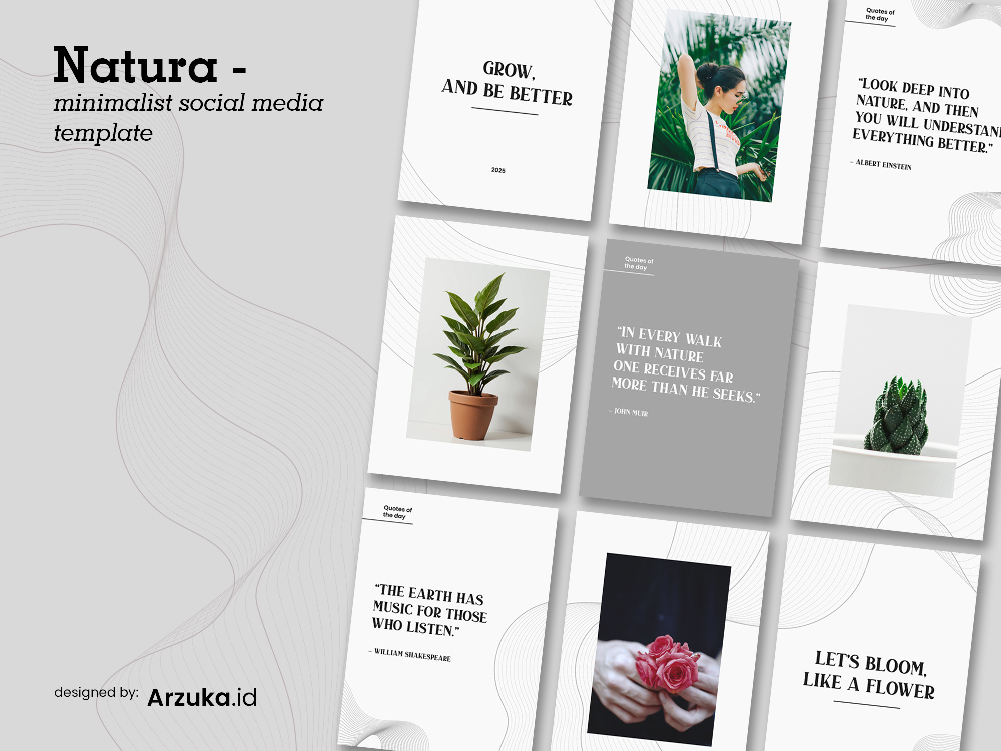 Natura - Minimalist Social Media Template branding design grid illustration minimalist natural nature plant post quotes simple social media summer template