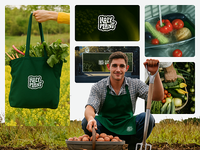 Holy Plant—Visual Identity Design aesthetic logo brand identity branding design graphic design green logo identity letter logo logo logodesign minimal logo plant plant logo tree logo typography logo vegan branding vegan logo vegetable logo