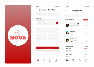 Nova Brainstorm App ui
