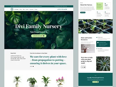 Plant Nursery botanical divi figma garden graphic design greenery indoor plants landing page minimal ui modern design nursery nursery website plant plant shop plantation ui web design