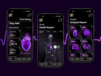 🎯Next-Gen Health Monitoring App UI 🚀 ai doctor app ai health app app design blood pressure tracking fitness tracking app health app ui health dashboard health data health insights health monitoring app healthcare app heart rate ui hrv ui ux ui ux design wearable sync wellness app design