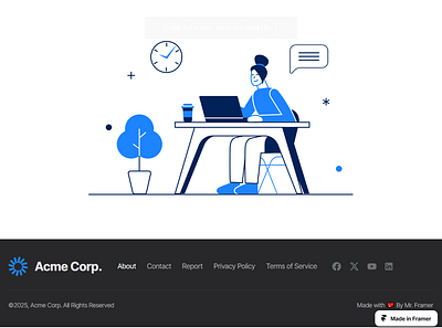 Framer Footer Section – Modular, Responsive Footer UI designtoframer frameragency framercomponent framerdevelopment framerexperts framerfooter framerui modularfooter mrframer nocodecomponents nocodedesign