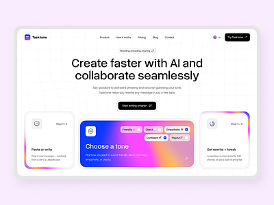 Tasktone home page b2b design design system fintech flat hero home landing layo light page product saas studio ui ux website