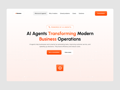 AI Agents Transforming Modern Business Operations – Hero Section ai aiagents businessautomation cleanui futuristicdesign herosection landingpage uidesign uxdesign webdesign