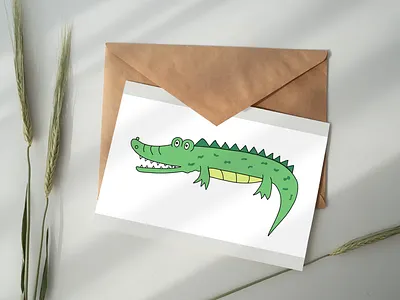 Cartoon Green Alligator with Big Eyes fun character