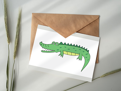 Cartoon Green Alligator with Big Eyes fun character