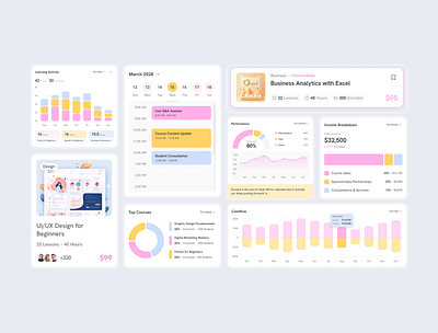 Coursify – Modular Widgets That Power Every Click calendar integration course ui template coursify design dashboard layout education figma edutech design figma dashboard components figma ui dashboard figma widgets financial overview instructor dashboard leaarning components learning ui responsive learning ui student tracking ui inspiration ui showcase ui trends