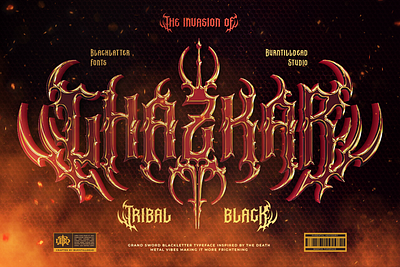 Ghazkar blackletter custom font dark aesthetic dark fantasy font dark font death metal font demon font display font dramatic font font font design font style free font gothic font heavy metal font metal font outline blackletter tattoo font tribal font vintage metal font