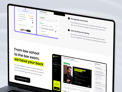 Studicata – Website bar exam bb agency benefits black white bold typography clean fluorescent highlights homepage law school lms landing page minimal mockup saas studicata ui user interface ux web design website
