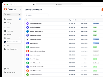 Solar Platform - General Contractors clean ui construction dashboard general contructor product design roofing saas saas design solar table ui design webapp