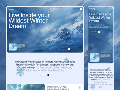 Winter Retreats Website agency camp campaign home page ice iceburg landing page minimal mountain orix sajon tourism travel travel agency ui ux vacation website