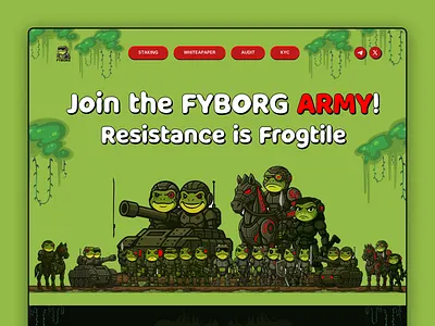 FYBORG ARMY_Website Design armed cryptocurrency fyborg army iconography illustration interface meme funny meme homepage meme template meme web meme webdesign meme website memecoin oga meme patriotic polish army polska power soldiers war