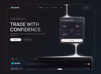 Border – Currency Exchange Hero Section button card convertion currency dark dashboard finances fintech hero landing slick soft swap switcher ui website