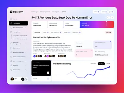 Dashboard UI - Risk Management Web App admin panel analytics cyber security dashboard dashboard ui design design system enterprise ui figma design interface interface design product design risk management saas platform ui ux web app design web design