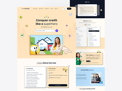 CreditReady home page design branding cta section feature section finance fintech hero section home page design kinexa.agency kinexaagency landing page design pricing section ui ui ux ui ux design uiux ux website design