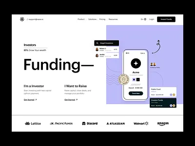 Investor - Funding Landing Page Design angel investor deck fund transfer funding header hero investment landing page design investment website investor landing page landing page design money payment product vc web designing website design