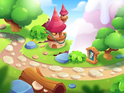 Enchanted Trail Adventures background cartoon colorful cute design flat fun illustration playful vector vibrant