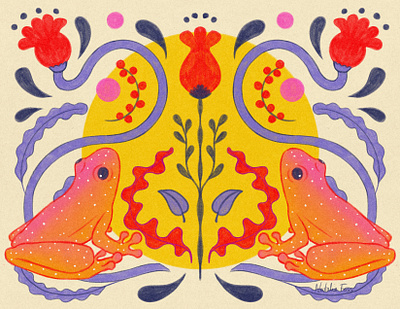 Nature and Symmetry - series design digital frogs illustration limited palette nature playful procreate symmetry