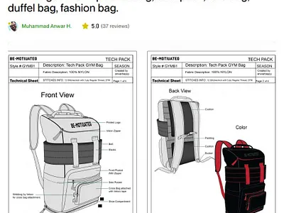 Gym Bag Tech Pack design bag hardware specs