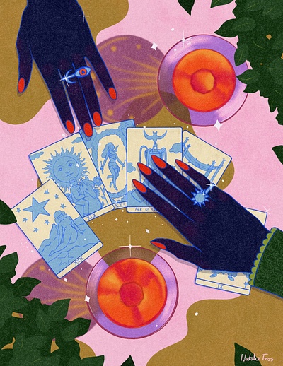 The Future bird perspective digital drawing drinks illustration mystic pink playing cards sparkly summer tarot