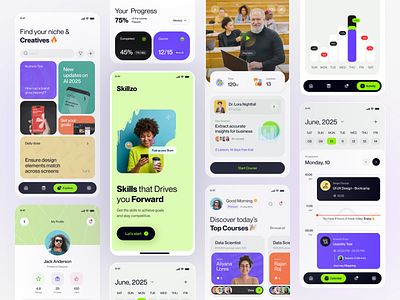 Online Skill Learning Platform Mobile App appdesign applicationdesign appmockup appui creativedesign designinspiration digitalplatform figmadesign interfacedesign iosapp mobileapp onlinecourse onlinelearning skill uidesign uiuxdesign uxdesign