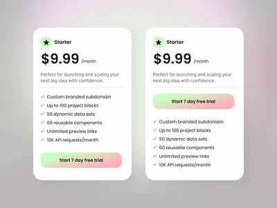 Pricing card design card daily ui design inspiration dribble figma design gradient minimal design pricing pricing page product design saas saas design ui design ux design wakia web design website design