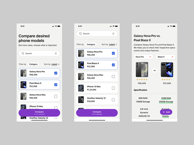 Comparison app ui/ux design by Sunny on Dribbble
