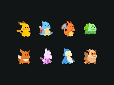 Pokemon Monster cartoon character cute design flat fun illustration monster playful pokemon simple vector