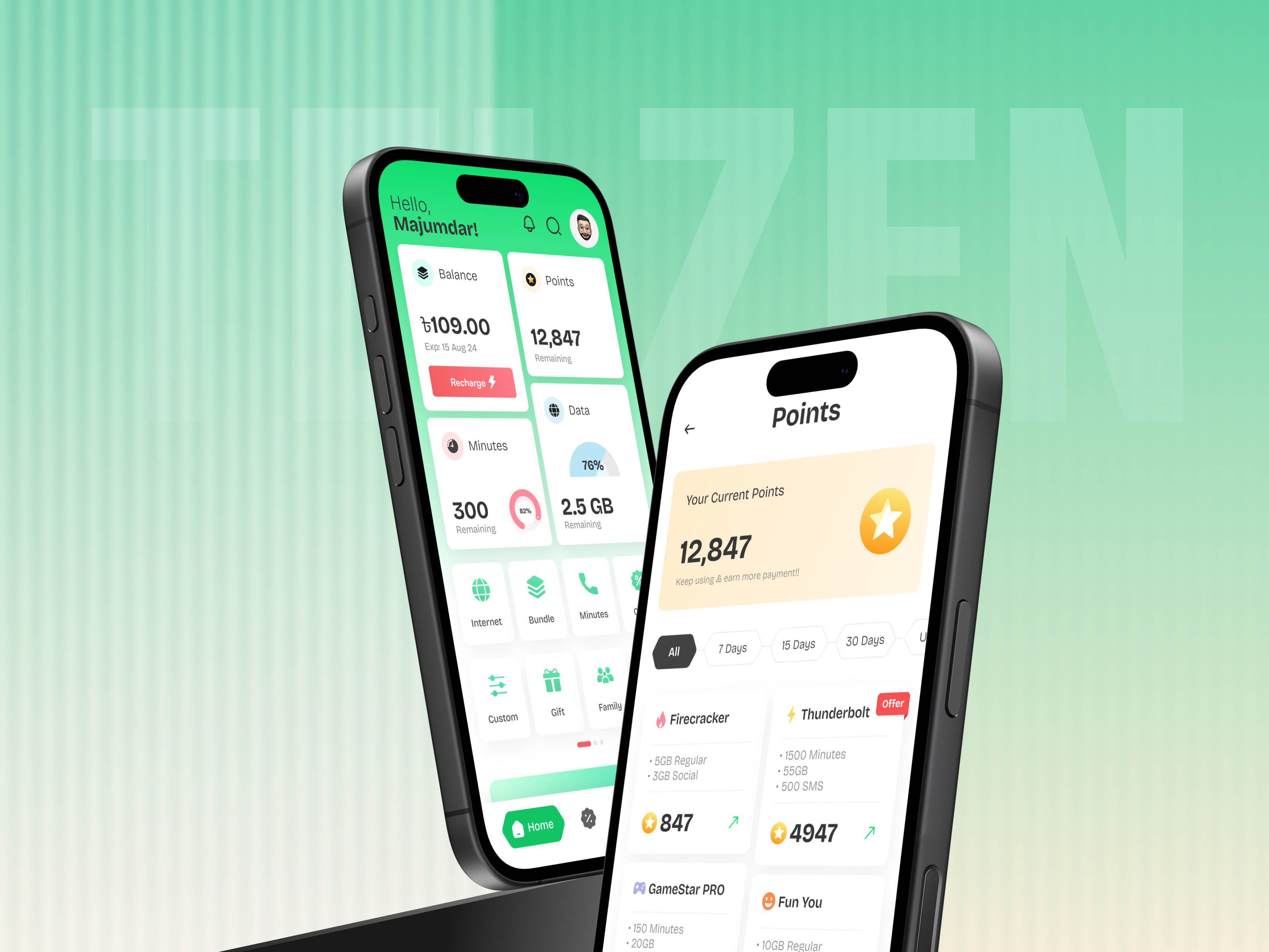 Example of Telzen: Trending Telecom Operator App - Data & Bill Payment UI