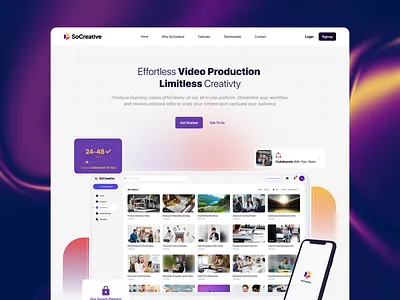 Video Production Platform Landing Page UI ecommerce editing landing page purple saas studio ui ux video